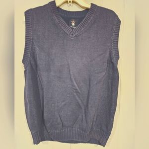 Ivy Crew Sweater Vest Size Large Blue Knit 100% Cotton